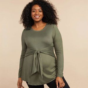 2X Motherhood Maternity Tie Front Olive Green Top